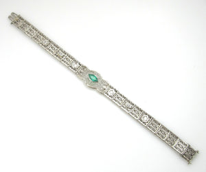 Platinum And 14k Filigree Bracelet With A .80ct Emerald And .70cts In Diamonds, Circa 1920