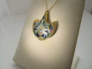 18k diamond necklace with plique a jour enamel