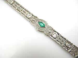 Platinum And 14k Filigree Bracelet With A .80ct Emerald And .70cts In Diamonds, Circa 1920