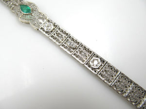 Platinum And 14k Filigree Bracelet With A .80ct Emerald And .70cts In Diamonds, Circa 1920