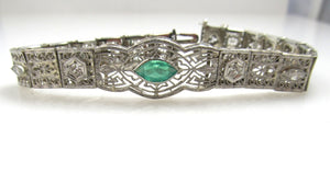 Platinum And 14k Filigree Bracelet With A .80ct Emerald And .70cts In Diamonds, Circa 1920