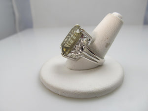 14k White Gold Ring With Diamonds And A 13.00ct Smokey Quartz