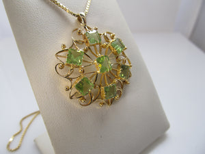 Vintage peridot necklace, 14k yellow gold