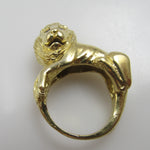 Heavy Vintage 18k Yellow Gold Lion Ring With Diamond Eyes, Circa 1960