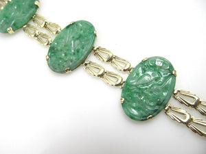 Vintage 14k Yellow Gold Bracelet With Carved Jade, Circa 1920