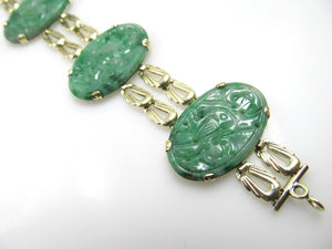 Vintage 14k Yellow Gold Bracelet With Carved Jade, Circa 1920