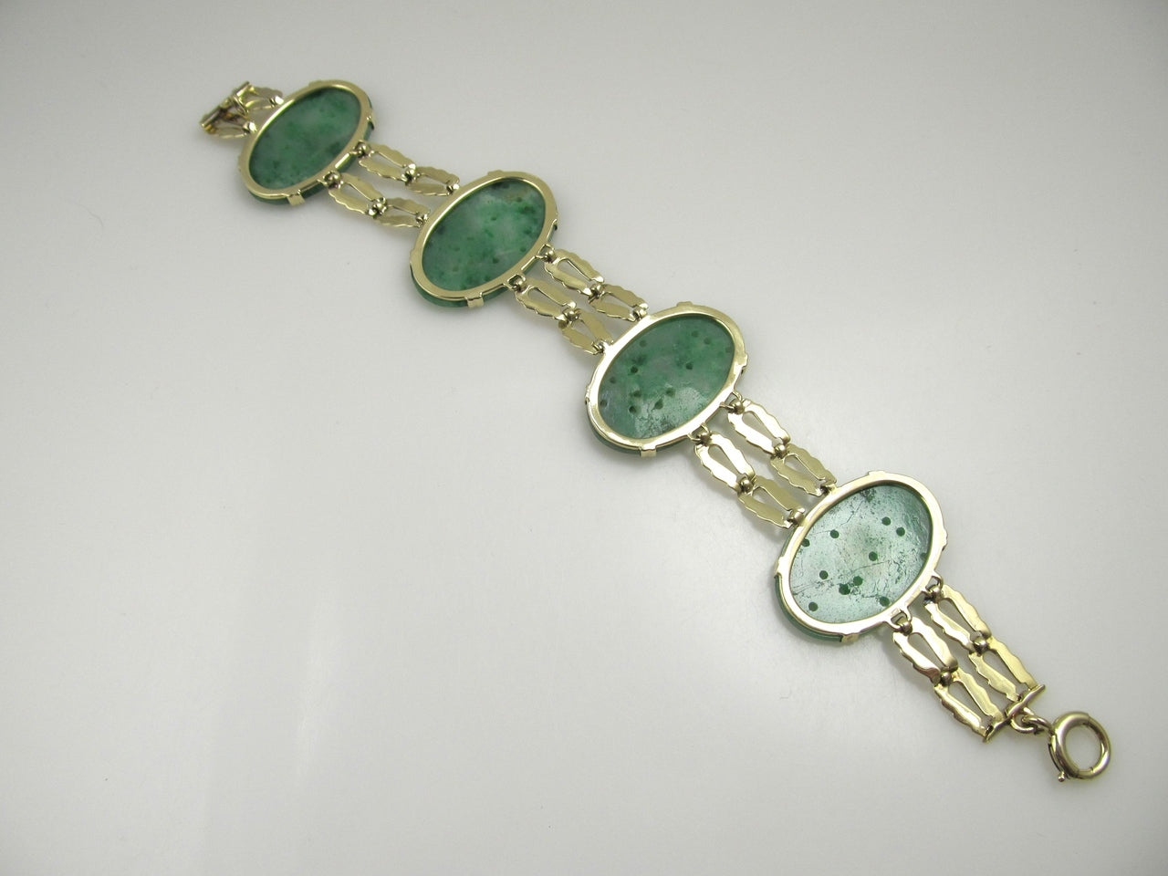 Vintage 14k Yellow Gold Bracelet With Carved Jade, Circa 1920