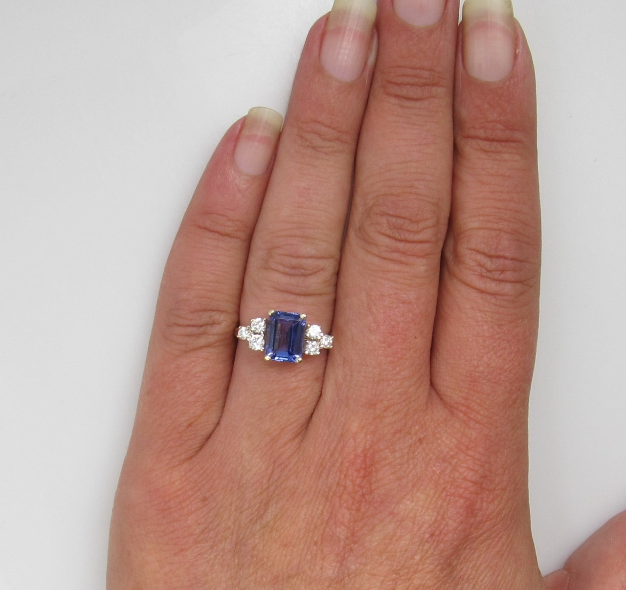 Modern Estate 18k Yellow Gold Ring With A 2ct Tanzanite And .30cts In Diamonds