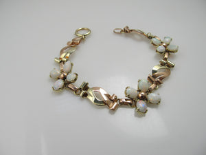 Vintage Retro 14k Rose And Yellow Gold Bracelet With Opals, Circa 1940