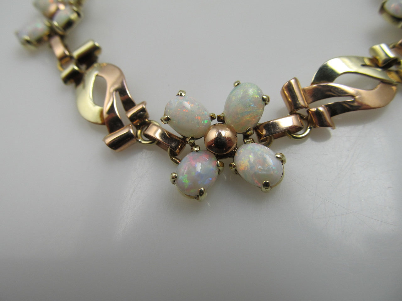 Vintage Retro 14k Rose And Yellow Gold Bracelet With Opals, Circa 1940