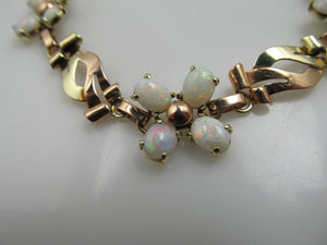 Vintage Retro 14k Rose And Yellow Gold Bracelet With Opals, Circa 1940