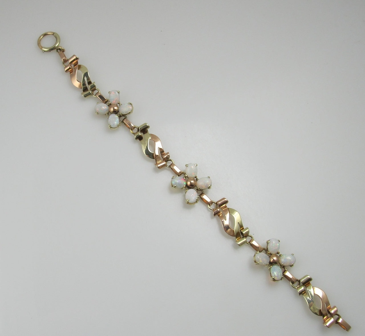 Vintage Retro 14k Rose And Yellow Gold Bracelet With Opals, Circa 1940