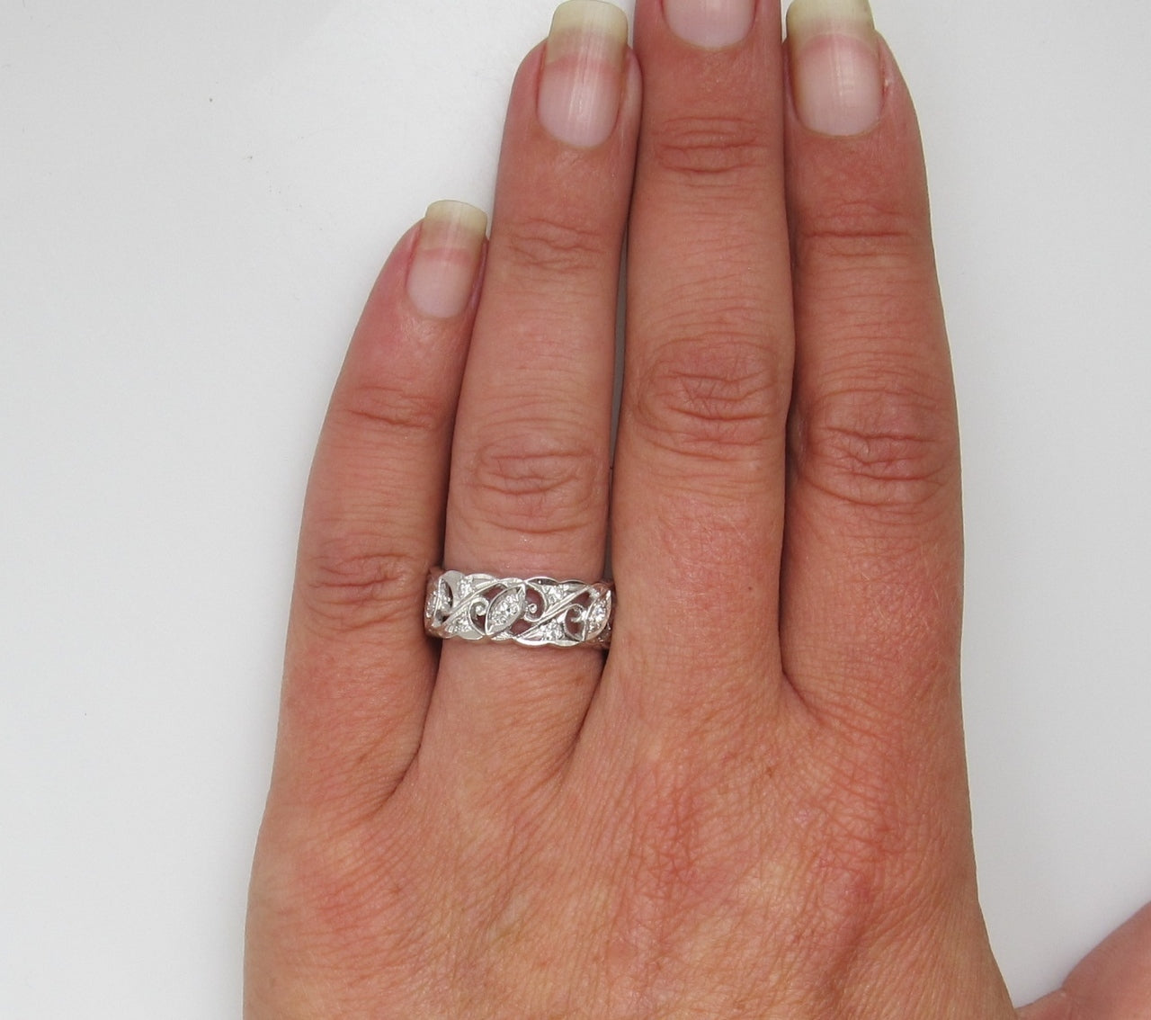 14k White Gold Eternity Band With .30cts In Diamonds, Circa 1920