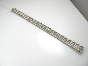 Platinum 14k Gold Filigree Bracelet With Emeralds And .30cts In Diamonds, Circa 1920