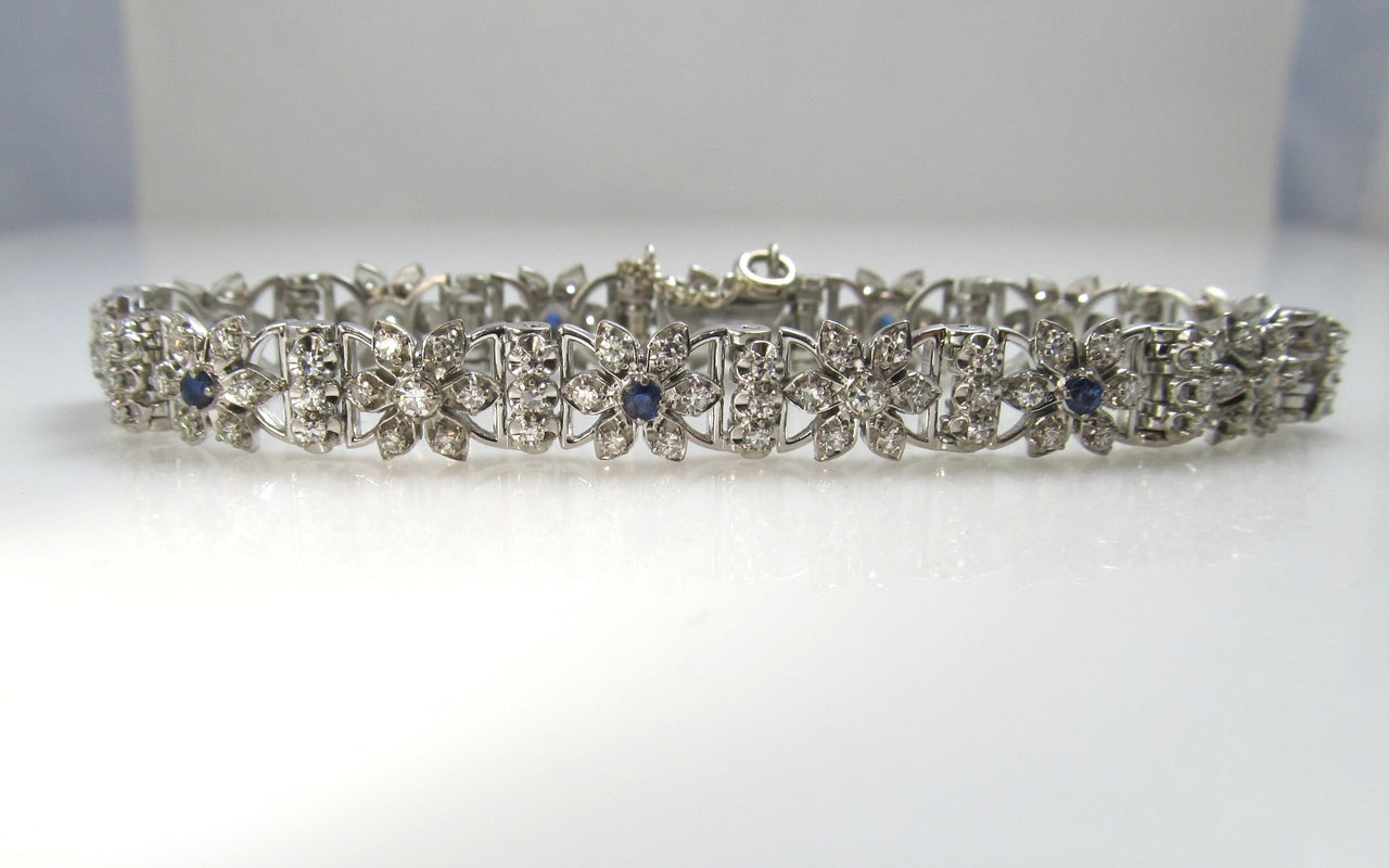 Jabel 18k White Gold Bracelet With 1.25cts In Diamonds, Sapphires. Circa 1940