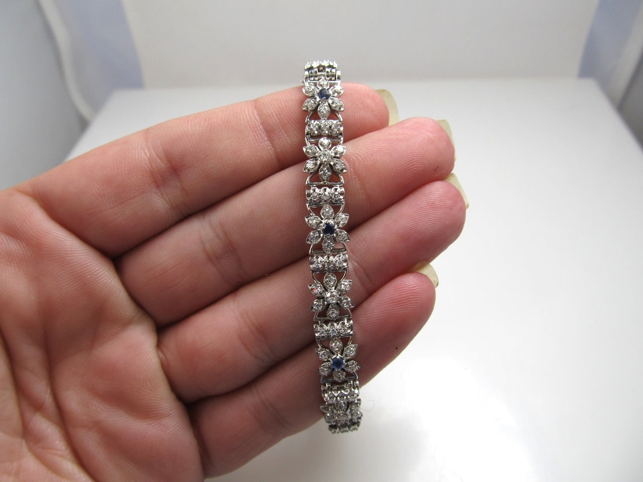 Jabel 18k White Gold Bracelet With 1.25cts In Diamonds, Sapphires. Circa 1940
