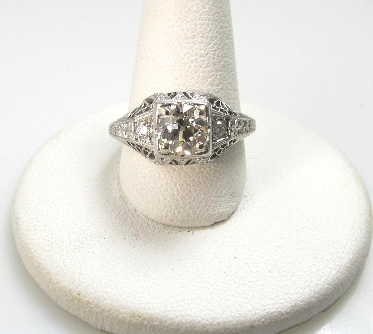 Antique Platinum Filigree Ring With A 1ct Center Diamond, Circa 1920