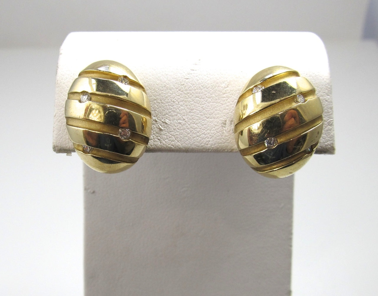 Modernist Estate 18k Yellow Gold Earrings With Diamonds