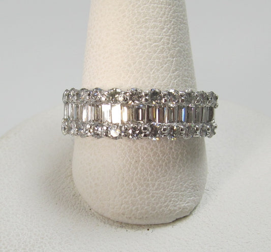 18k white gold band with 1.20cts in round and baguette cut diamonds