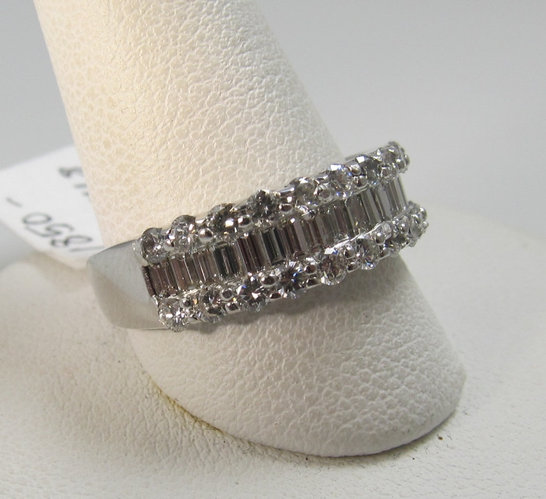18k white gold band with 1.20cts in round and baguette cut diamonds