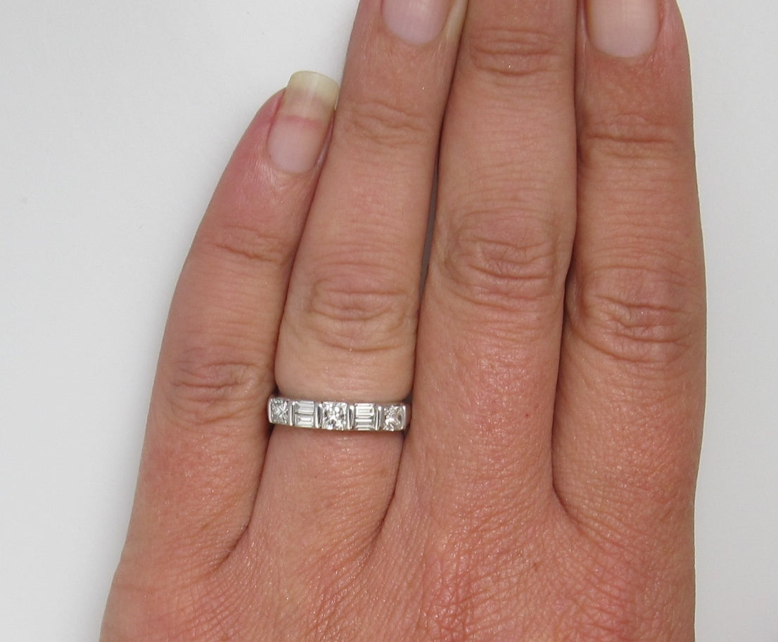 14k White Gold Band With .80cts In Baguette And Princess Cut Diamonds