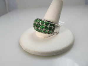 14k white gold ring with diamonds and tsavorite garnets