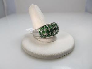 14k white gold ring with diamonds and tsavorite garnets