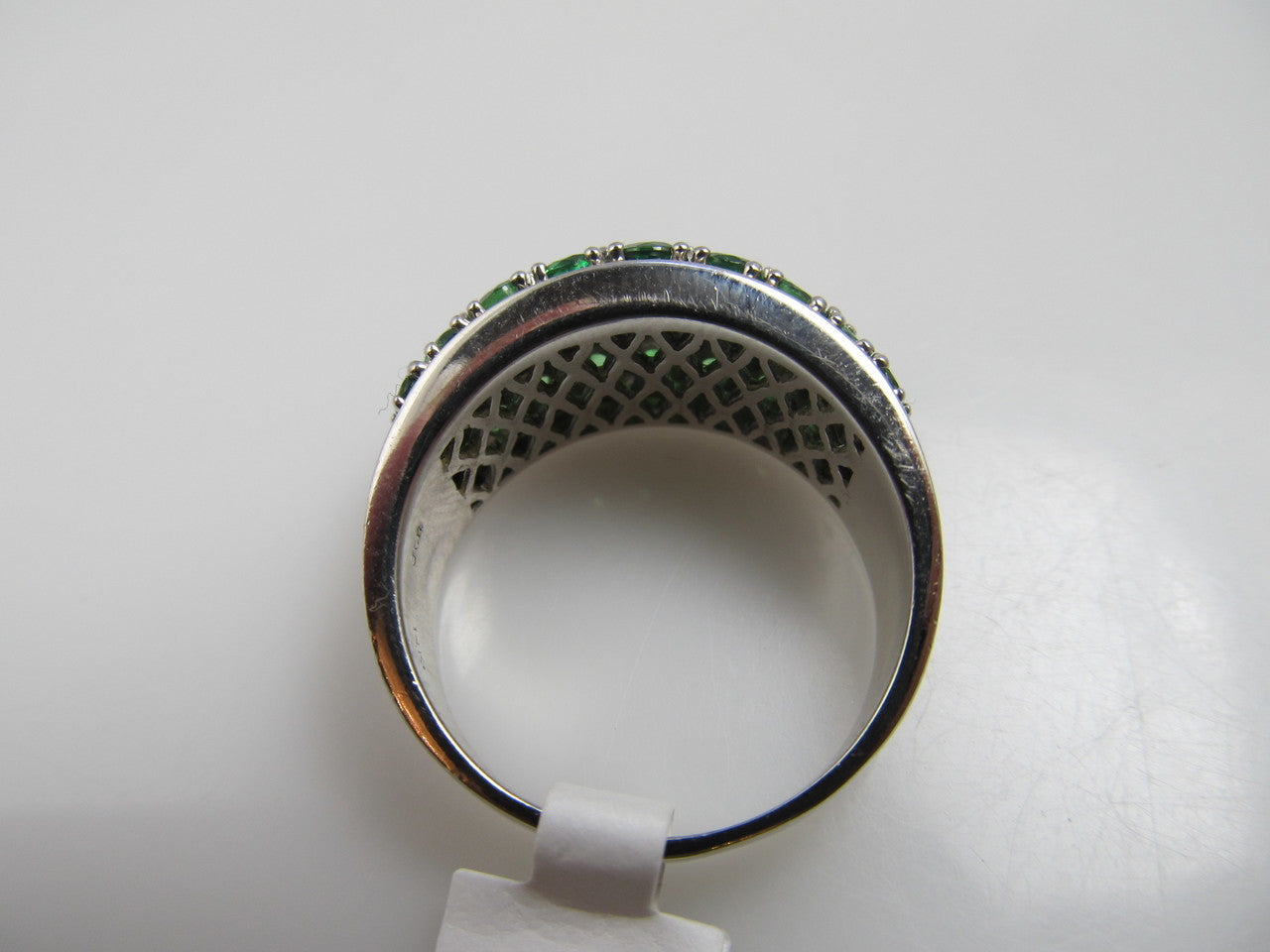 14k white gold ring with diamonds and tsavorite garnets