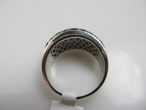 14k white gold ring with diamonds and tsavorite garnets