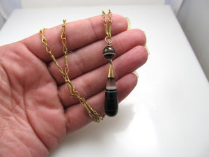 Victorian 14k Yellow Gold Necklace With Banded Agate, Circa 1890