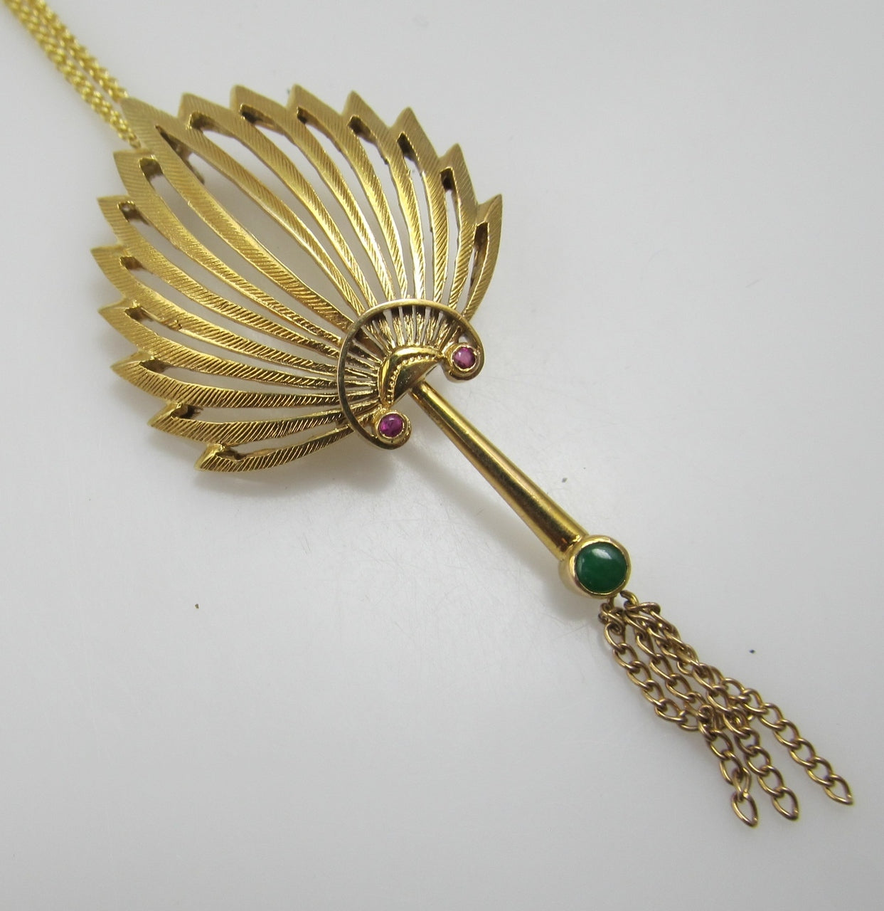 14k yellow gold necklace with ruby and jade, circa 1940