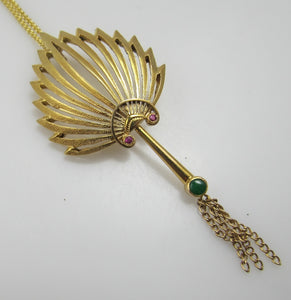 14k yellow gold necklace with ruby and jade, circa 1940