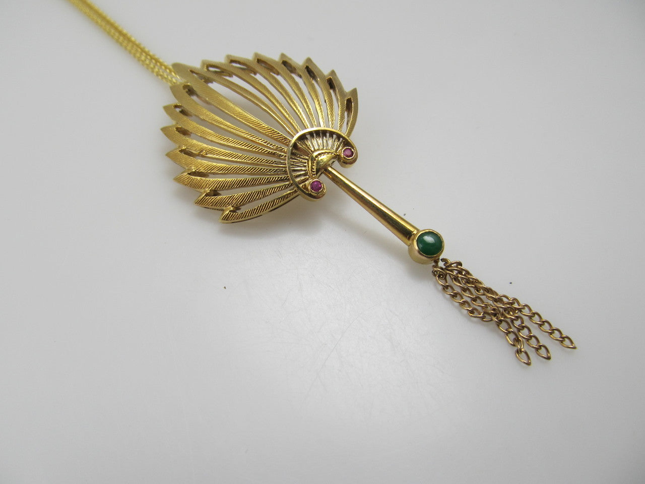 14k yellow gold necklace with ruby and jade, circa 1940