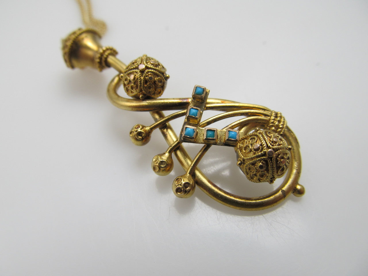 Victorian 14k Gold Necklace With Turquoise, Circa 1880