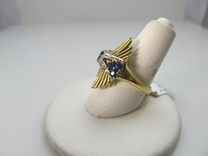 Vintage 18k Yellow Gold Ring With Sapphires And Diamonds, Circa 1940