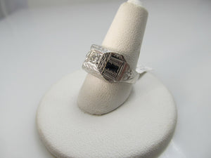 Vintage 18k White Gold Ring With A .20ct Diamond And Sapphires, Circa 1920