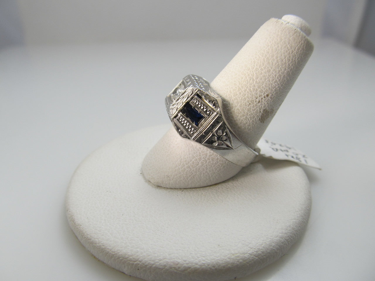 Vintage 18k White Gold Ring With A .20ct Diamond And Sapphires, Circa 1920