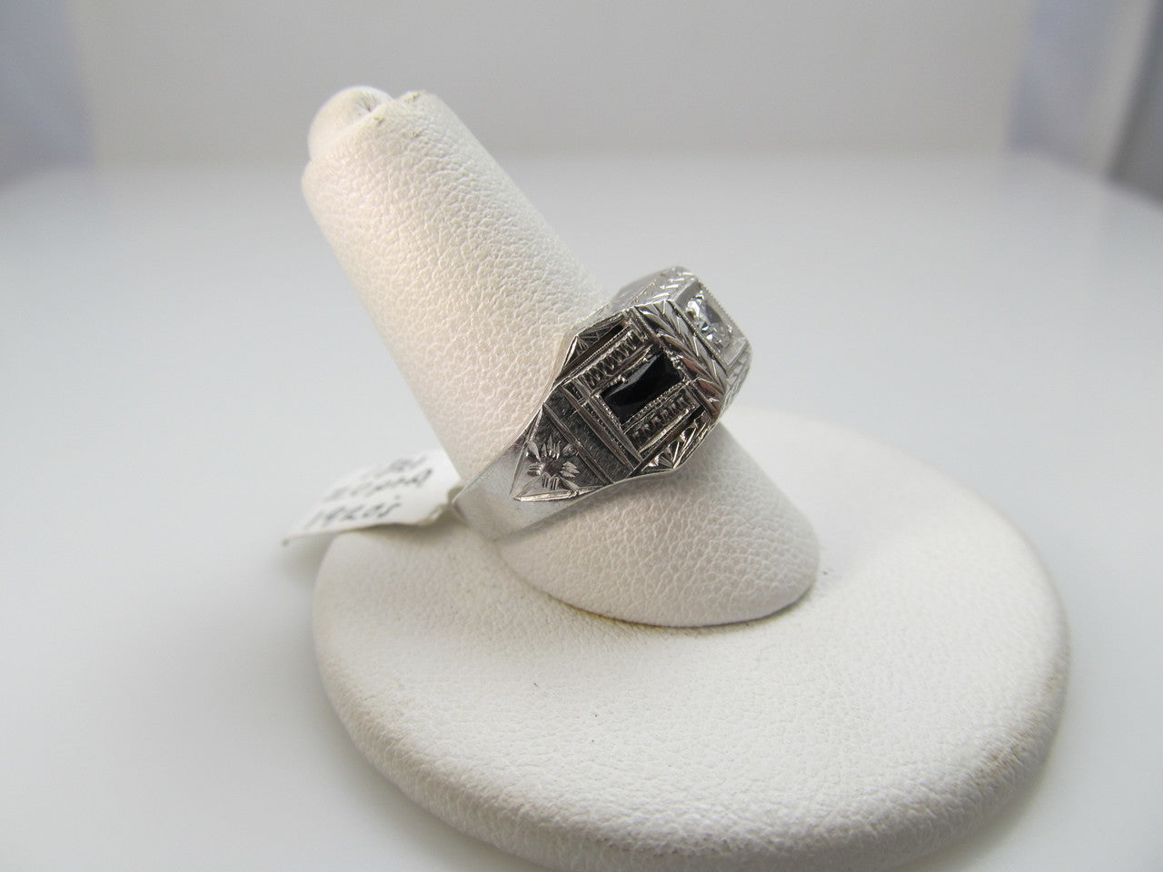 Vintage 18k White Gold Ring With A .20ct Diamond And Sapphires, Circa 1920