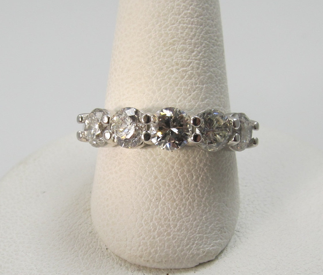 14k White Gold Share Prong Band With 1.80cts In 5 Diamonds