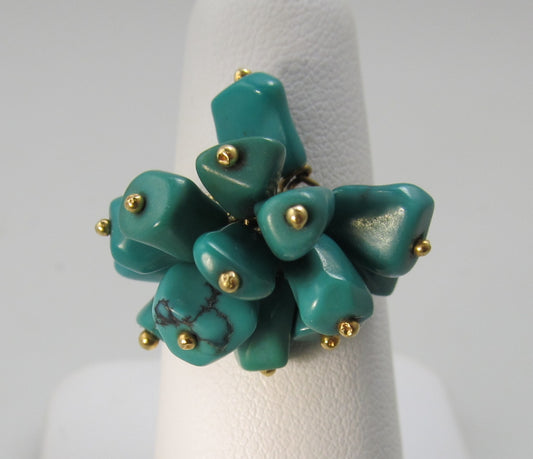 Vintage turquoise cha-cha ring, 18k yellow gold