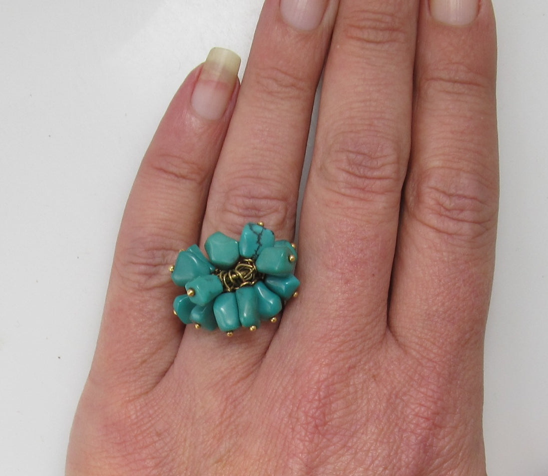 Vintage turquoise cha-cha ring, 18k yellow gold