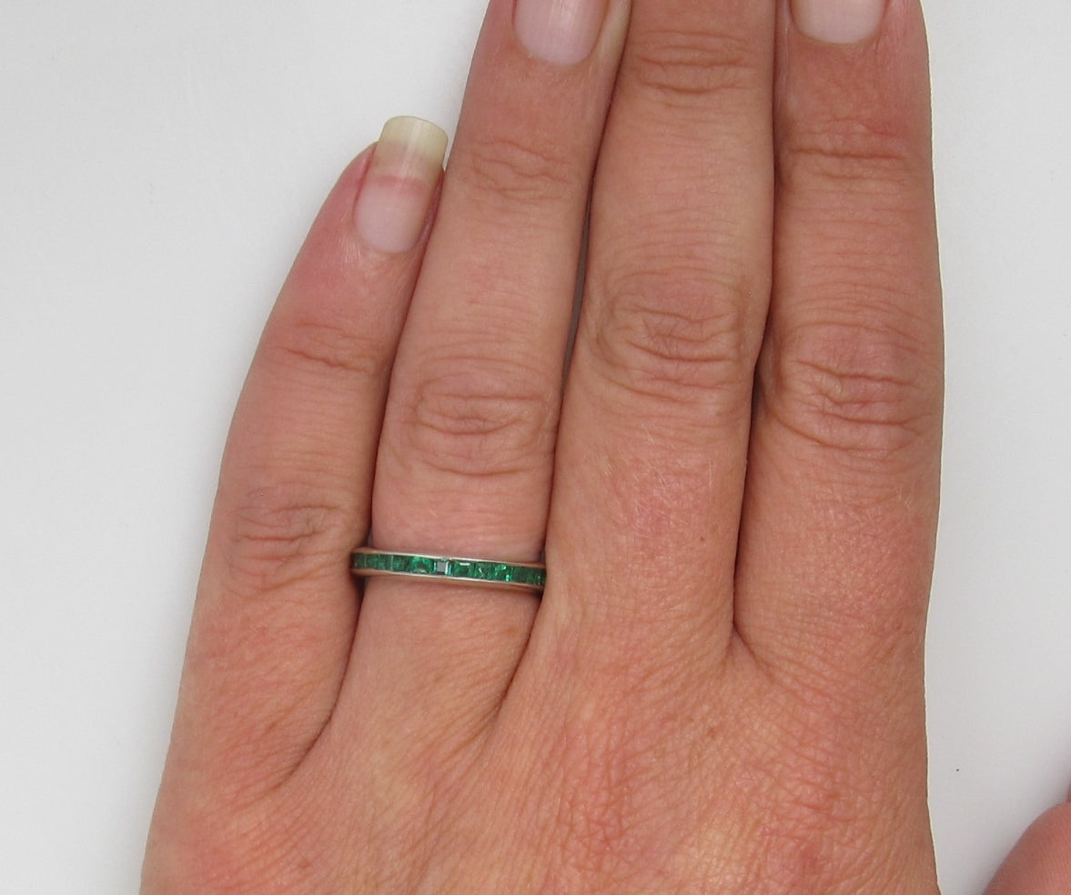 14k White Gold Eternity Band With 1ct In Natural Emeralds, Circa 1920