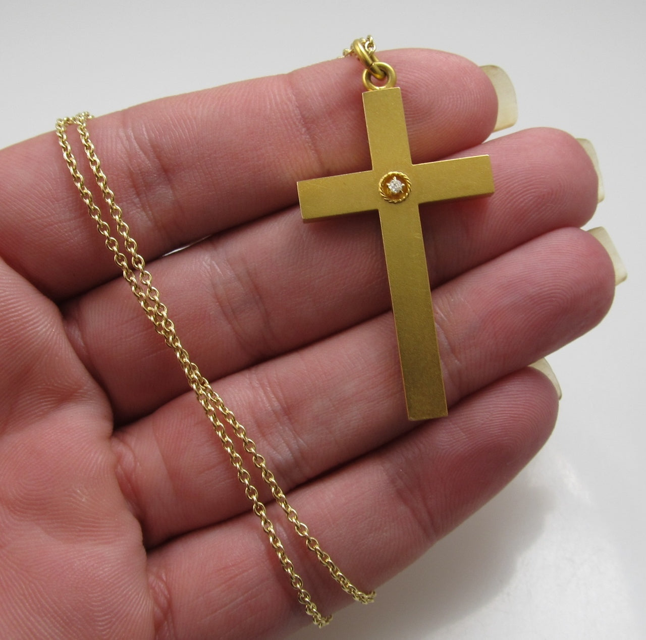 Antique 14k gold cross with a diamond, circa 1900