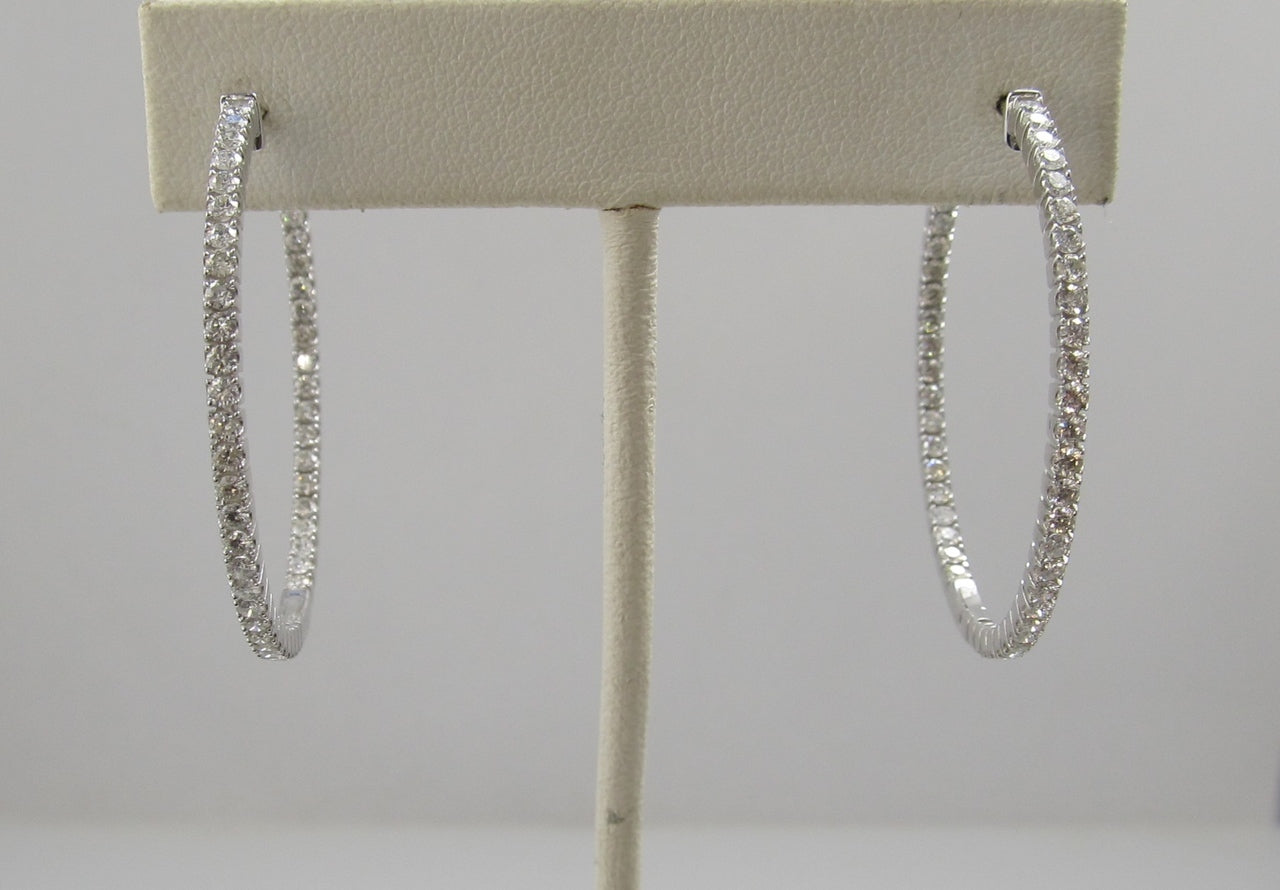 14k white gold hoop earrings with 2.20cts in diamonds
