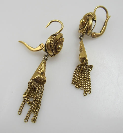 Vintage 18k Yellow Gold Tassel Drop Earrings, Circa 1950