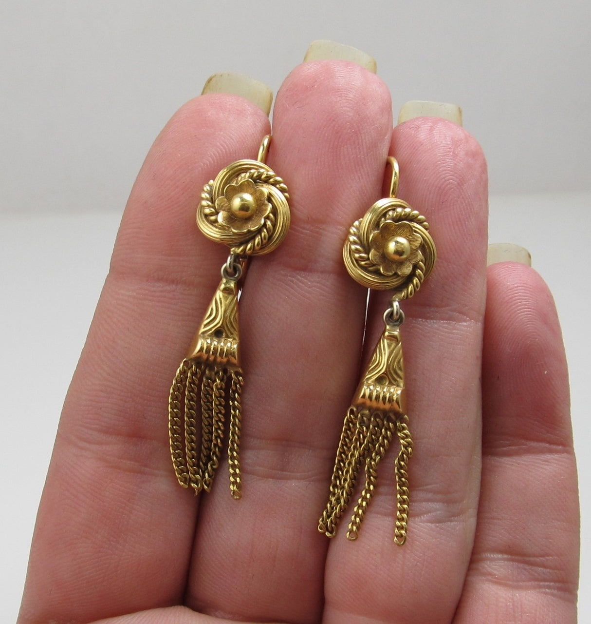 Vintage 18k Yellow Gold Tassel Drop Earrings, Circa 1950