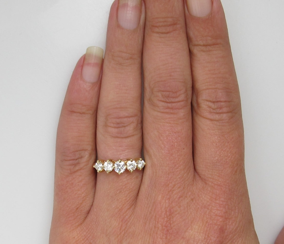 14k Yellow Gold 5 Stone Band With .90cts In Diamonds