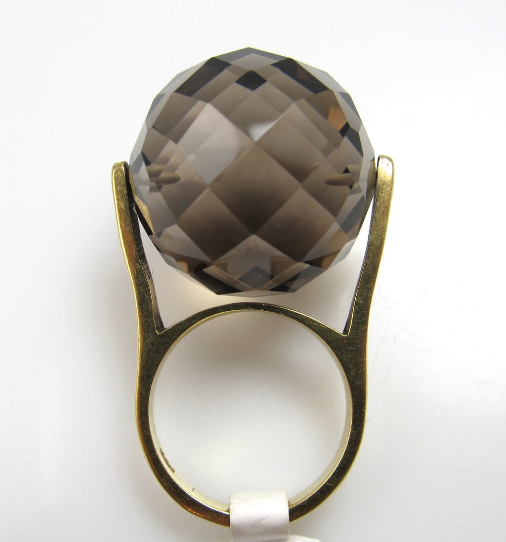 Vintage modern 14k yellow gold ring with smokey quartz, circa 1960