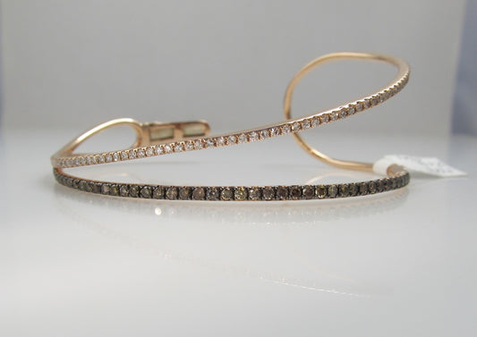 14k rose gold bracelet with 2cts in white and brown diamonds, signed Sofia