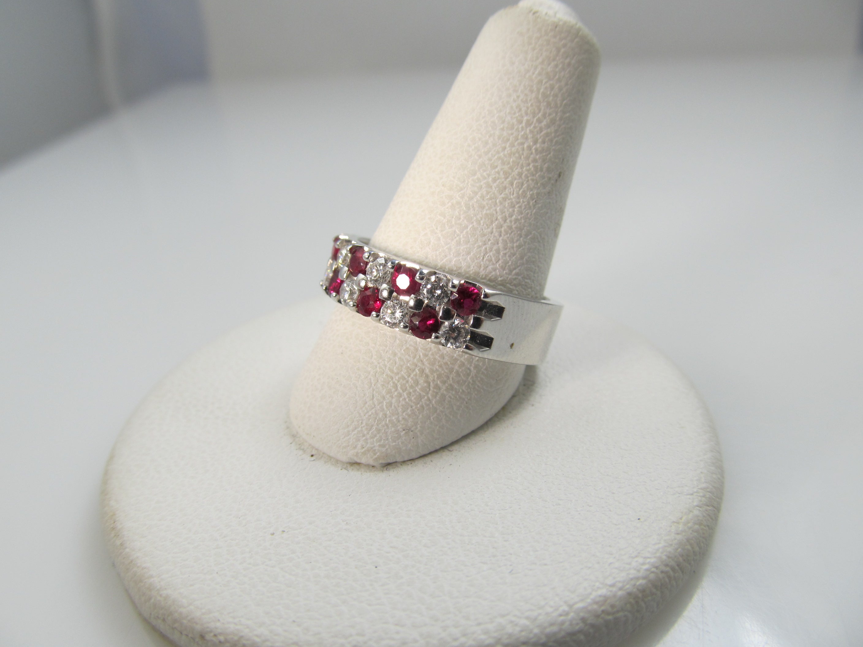 14k White Gold Band With .40cts In Diamonds And .60cts In Rubies